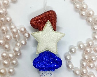 Vela de cumpleaños con purpurina de estrellas y rayas, cumpleaños patriótico, decoración de EE. UU., adorno de pastel con números brillantes, vela de recuerdo, suministros para fiestas infantiles