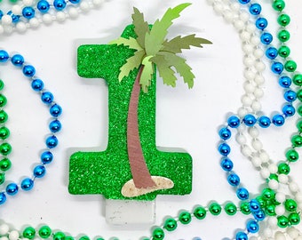Candela di compleanno con palma, decorazione per feste tropicali, decorazione per il primo compleanno delle Hawaii, decorazione per torta con numeri scintillanti, candela ricordo, forniture per feste per bambini