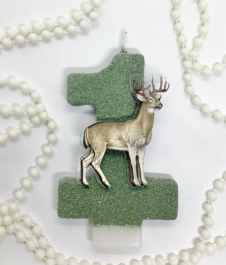 Deer Birthday Candle, Wild Animal Party Decor, Large Buck Birthday Candle, Boys Number Cake Topper, One Keepsake Candle, Kids Party Supply image 1