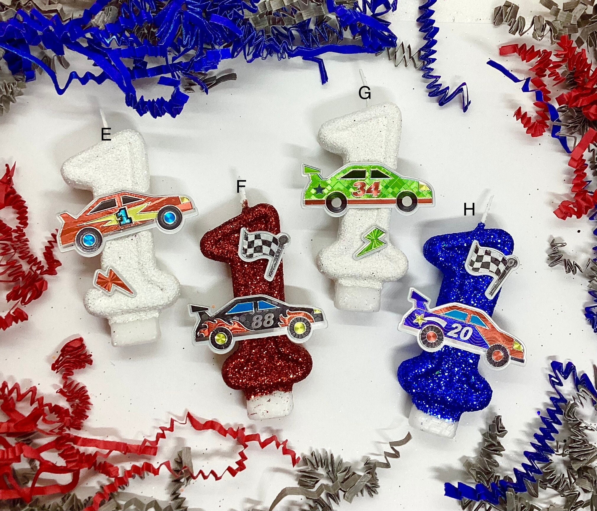 Cxryrzhe Candele di compleanno a tema traffico con numero 5 di auto da
