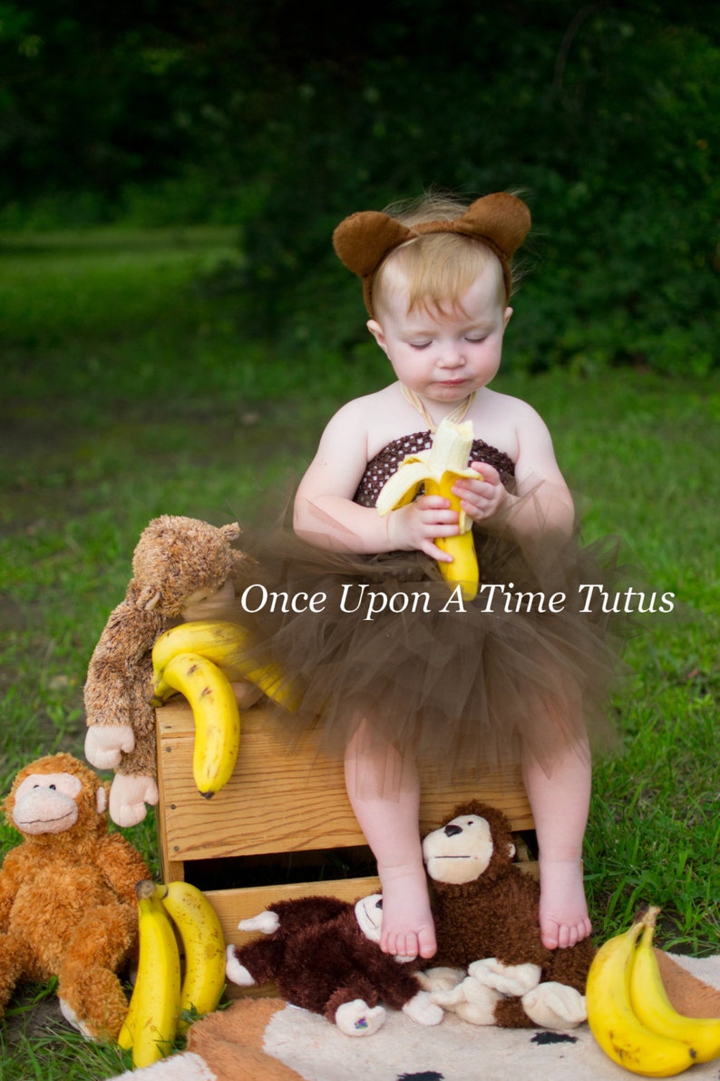 Monkey Tutu Dress Halloween Costume Brown Chimpanzee Photo Prop Baby Girl Newborn 3 6 9 12 18 24 Months 3T 4T 5 6 7 8 10 12