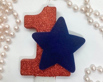 Grote patriottische verjaardagskaars, Star Party Decor, Fourth of July Party Decor, Sparkly Number Cake Topper, Keepsake Candle, Party Supplies