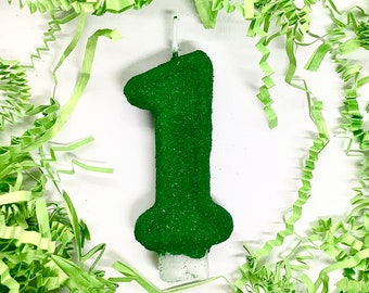 Bougie d'anniversaire vert Kelly, Décorations de fête vert mat, Une bougie, Décoration de gâteau numérotée, Bougie souvenir pour enfants, Articles de fête pour enfants