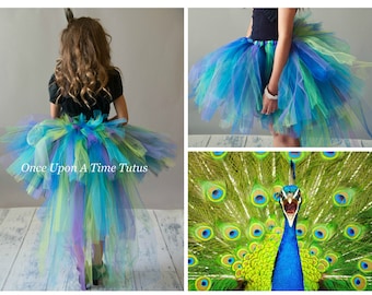 Peacock Tutu Skirt, Halloween Costume, Kids Peacock Costume, Exotic Bird Bustle Tutu, Toddler Baby Tutu, Girls Tutu Costume, Adult Skirt