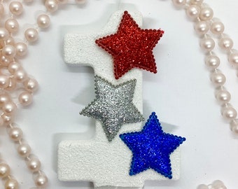 Grote patriottische verjaardagskaars, Star Party Decor, Fourth of July Party Decor, Sparkly Number Cake Topper, Keepsake Candle, Party Supplies