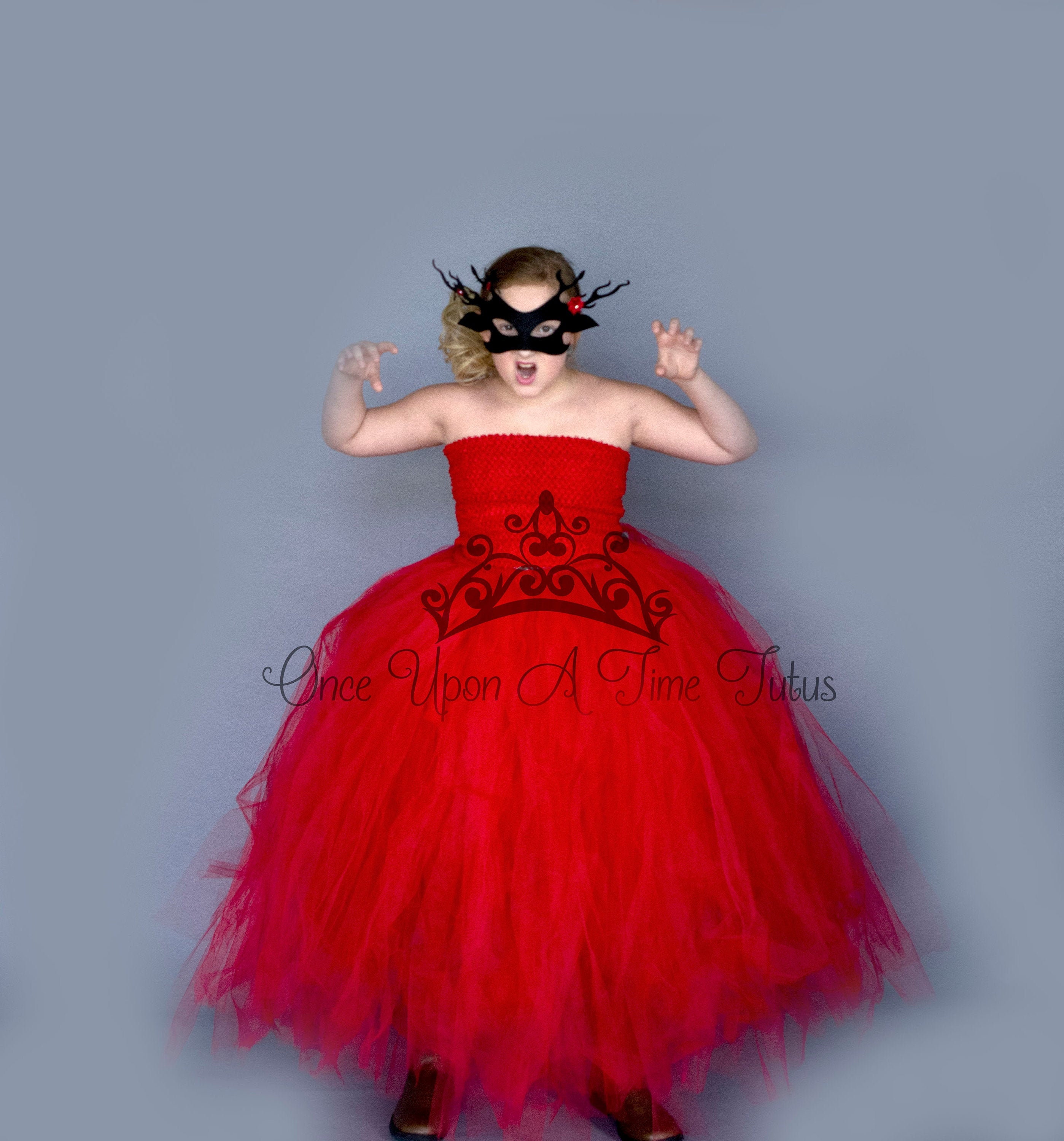 Long Red Tutu Dress Girls Devil Halloween Costume Girls picture