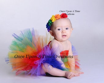 Rainbow Tutu Dress, Clown Halloween Costume, First Birthday Outfit, Little Girls Tutu Dress, Baby Girls Tutu, Toddler Tutu, Kids Tutu Skirt