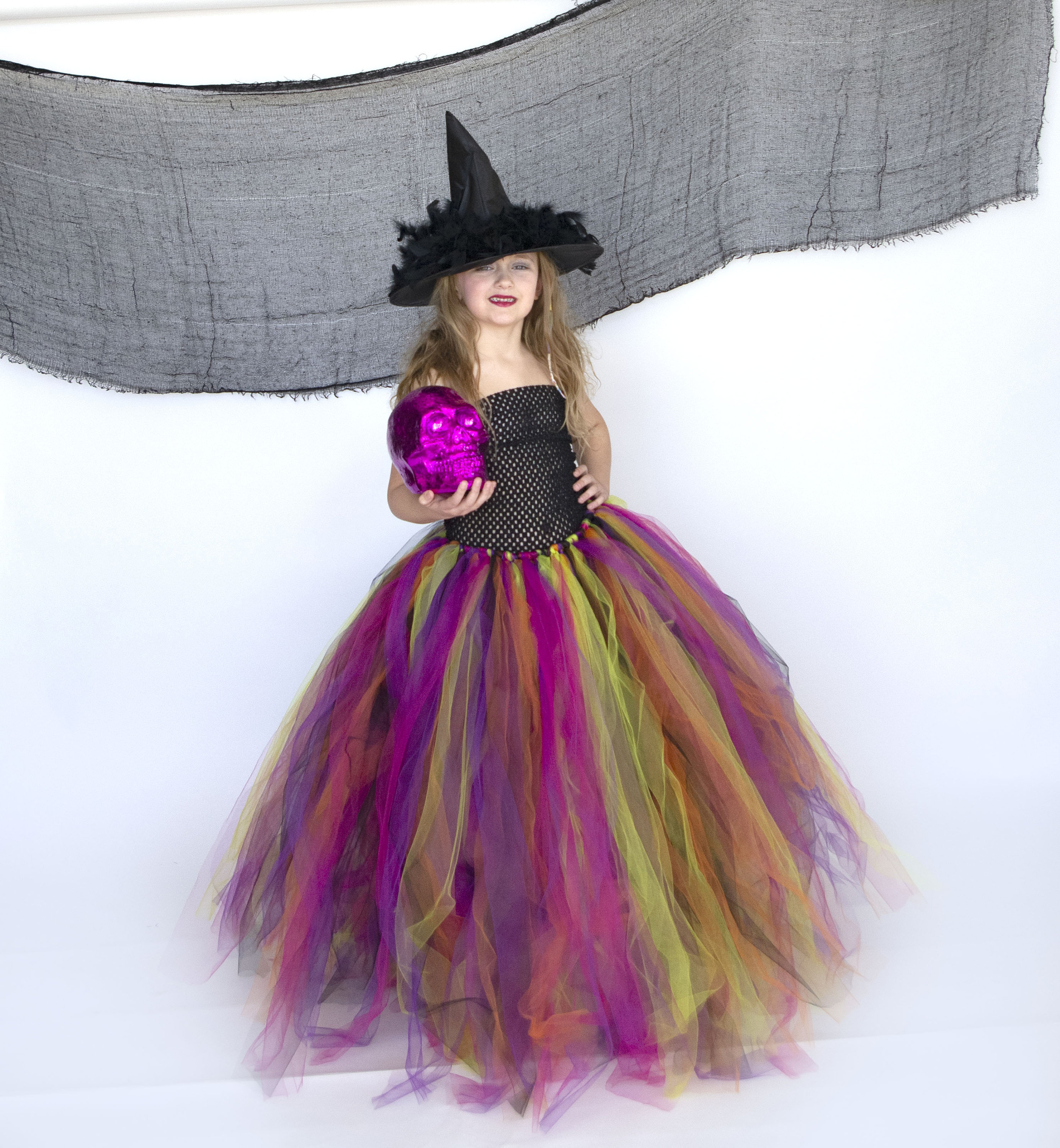 HIHCBF Girls Halloween Witch Costume – Witch Hat & Skull Print Dress, Kids Fancy Dress Up For Parties (Size 6-7T) - View #12