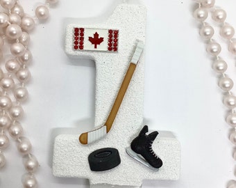 Bougie d'anniversaire hockey, Décoration de fête pour garçons, Décoration de fête pour équipe sportive, Décoration de gâteau scintillante avec chiffres, Bougie souvenir pour enfants, Articles de fête, Hommes