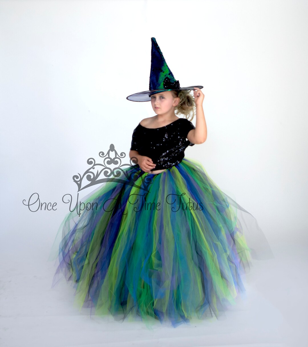 Costume da strega per ragazze Set completo di costumi di Halloween Vesto da carnevale Abo da strega glterato con cappello e borsa per caramelle con stella  200000532
