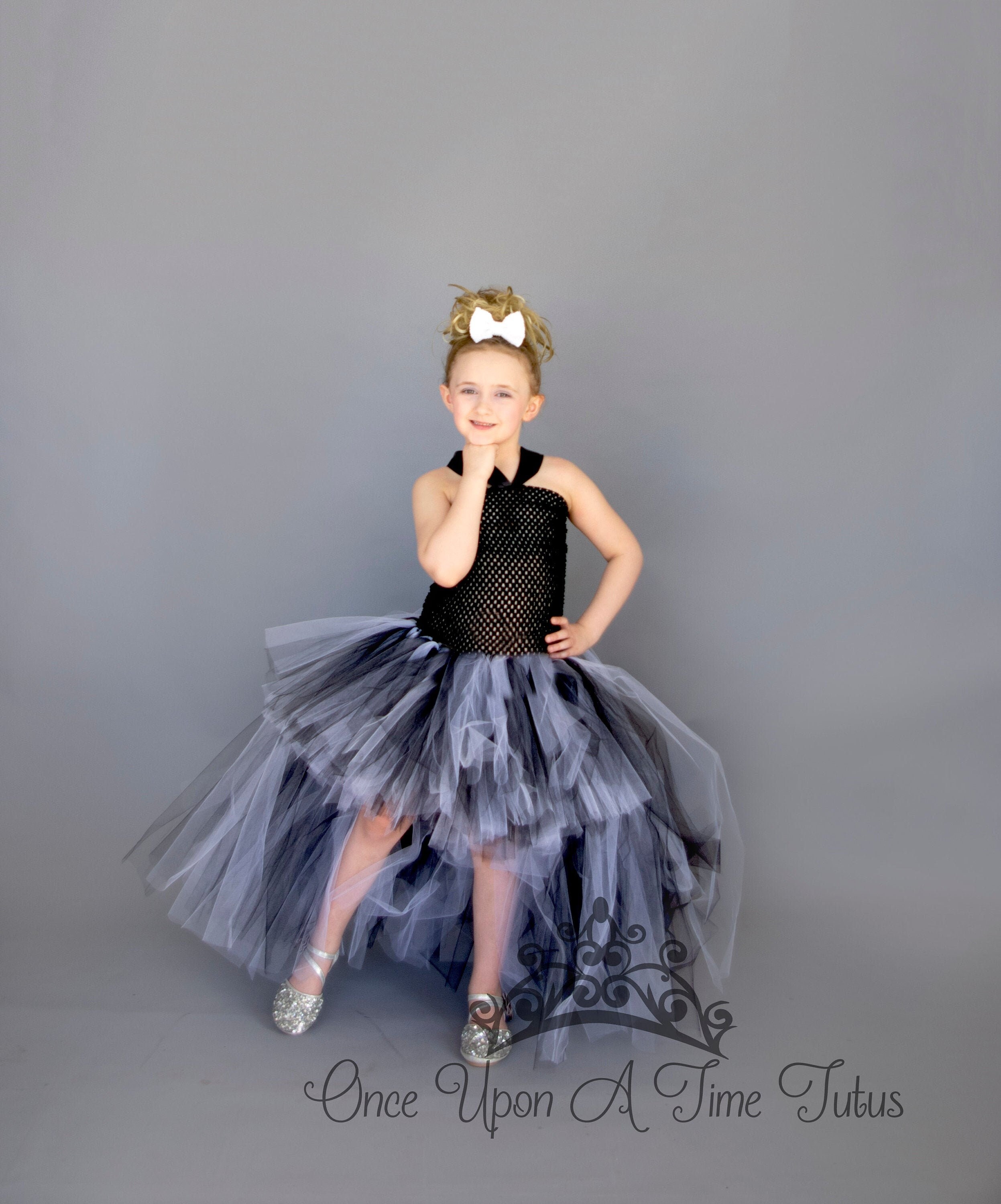 Robe Tutu haute et basse noire et blanche Tenue d'anniversaire