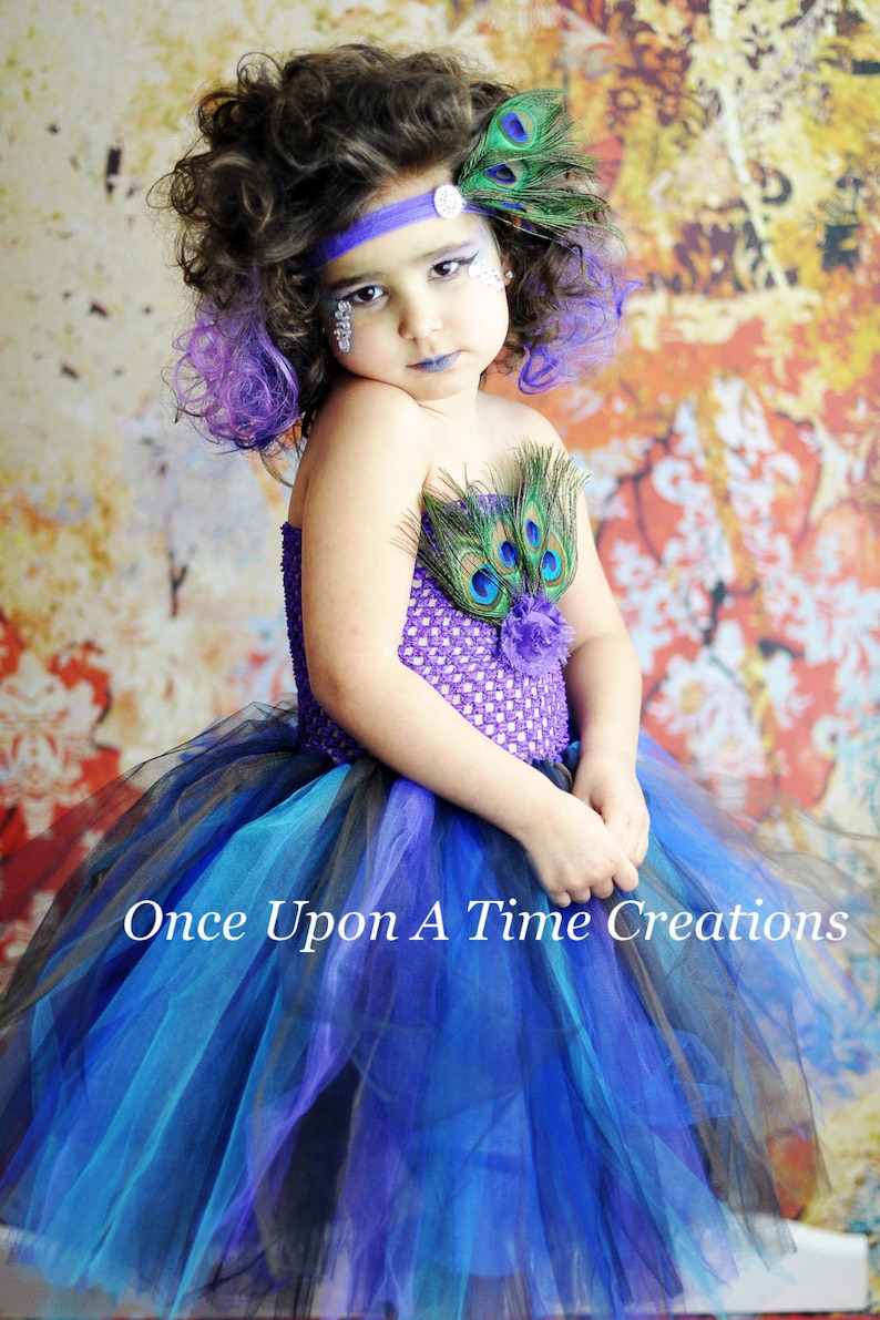 Peacock Dress, Halloween Costume, Kids Peacock Costume, Peacock Feather Tutu Dress, Baby Girls Tutu Dress, Toddler Costume, Mardi Gras image 2