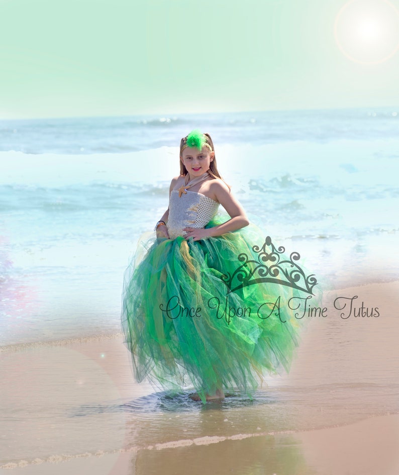 Deluxe Glamour Birthday Outfit Sparkly Glam Girls Size 12 Months 2T 3T 4T 5 6 7 8 10 12 Green and Gold Sequin Starfish Tutu Dress