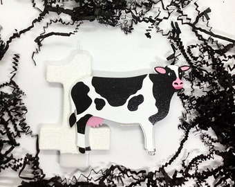 Cow Birthday Candle, Farm Animal Party Decor, Kids Large Glitter Birthday Candle, Number Cake Topper, Girls Keepsake Candle, Party Supply