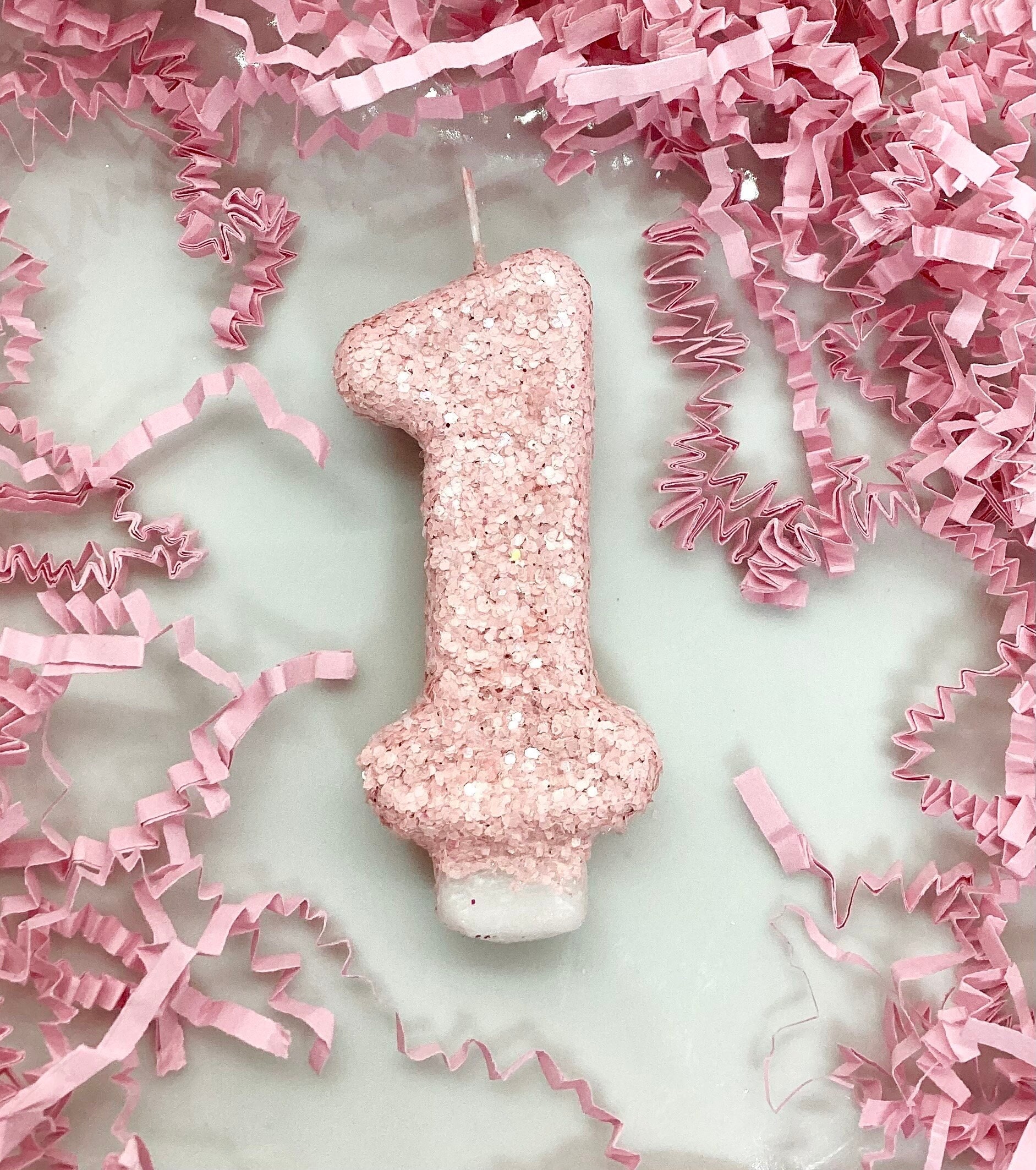 Light Pink Birthday Candle, Princess Party Decor, One, Glitter Birthday Candle, Sparkly Number Cake Topper, Keepsake Candle, Party Supplies