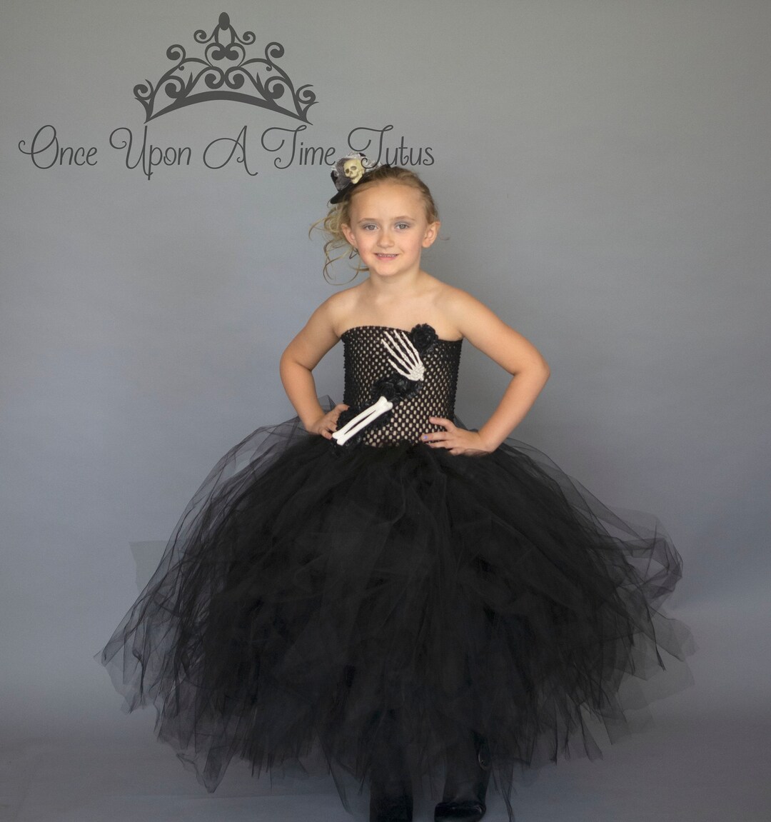Skeleton Queen Halloween Costume, Zombie Tutu Dress, Girls Witch Dress, Floor Length, Long Tulle
