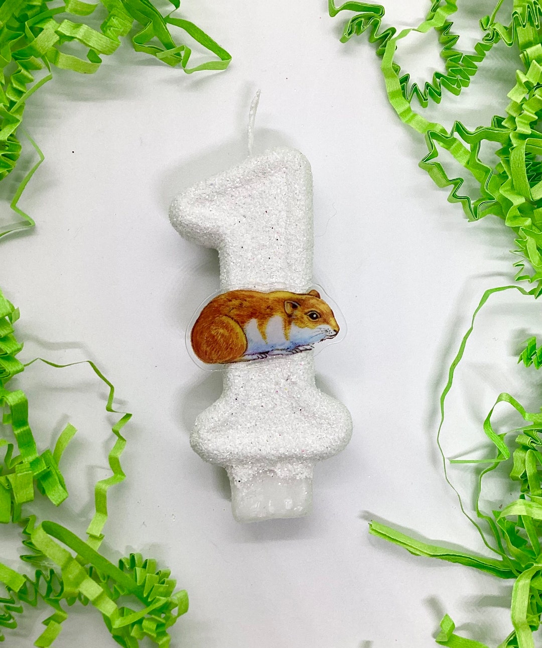 Hamster Birthday Candle, Girls Pet Theme Party Decor, Kids Sparkly Number Cake Topper, One