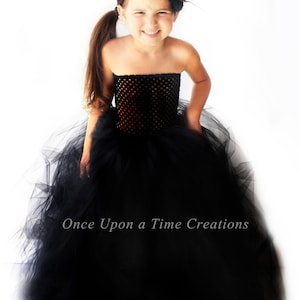 Black Tutu Dress, Witch Halloween Costume, Girls Flower Girl Dress, Floor Length, Long Tulle Gown, Zombie Costume, Solid Black Tutu Dress