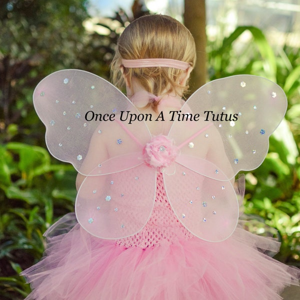 Licht roze Sparkle vlinder vleugels - vlinder, Pixie of fee kostuum - peuter kleine meisjes grootte Wearable aankleden Wings - Shabby bloem