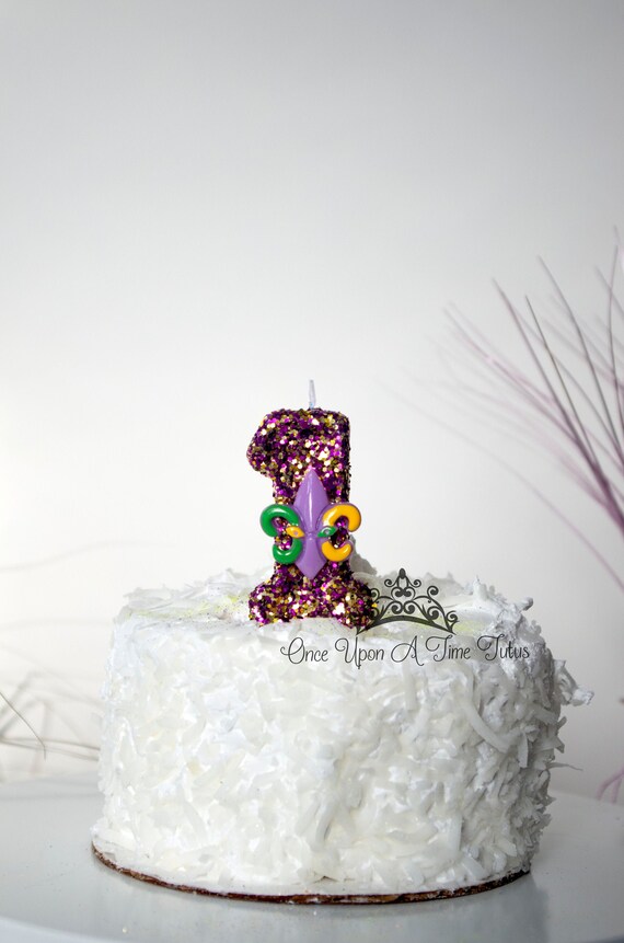 Mardi Gras Birthday Candle Mardi Gras Party Decor Party Supplies Sparkly Number Cake Topper Keepsake Candle Purple Green Gold Glitter