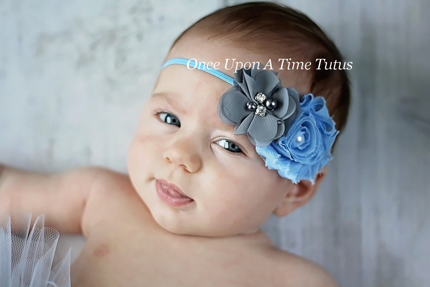 Baby Blue Gray Shabby Chiffon Headband Grey Baby Girl First | Etsy