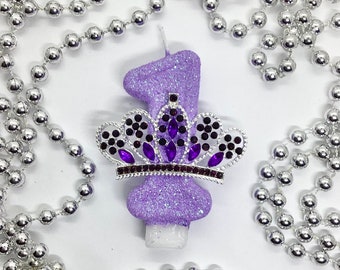 Bougie d'anniversaire couronne de princesse, bougie diadème à paillettes pour filles, décoration de fête violette pour enfants, décoration de gâteau chiffre souvenir fantaisie, fournitures de luxe