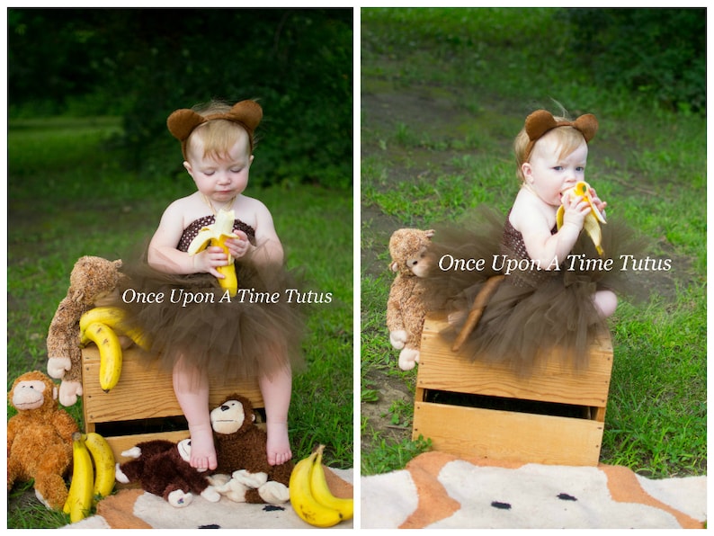 Monkey Tutu Dress Halloween Costume Brown Chimpanzee Photo Prop Baby Girl Newborn 3 6 9 12 18 24 Months 3T 4T 5 6 7 8 10 12