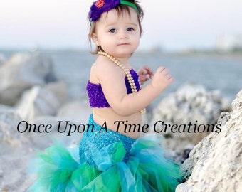 Mermaid Costume, Mermaid Tail Tutu, Baby Girls Mermaid Outfit, Birthday Outfit, Smash Cake Tutu Set, Toddler Mermaid Costume, Infant, Kids