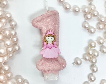 Fairytale Princess Birthday Candle, Little Girls 1st Birthday Party Decor, Sparkly Number Cake Topper, One Keepsake Candle, Party Supplies