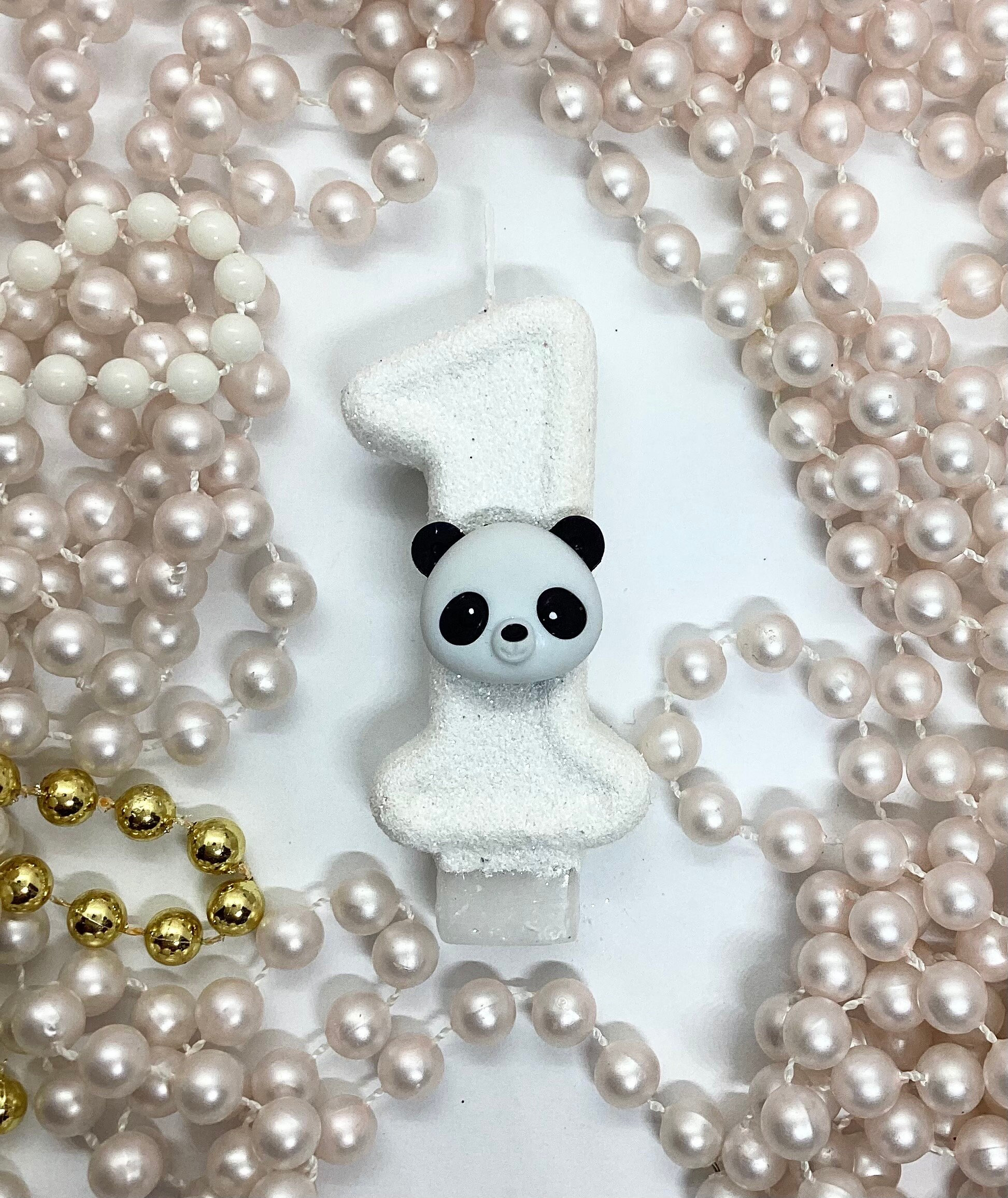 Candele Numero 15 Panda, Candele per Torta di Compleanno 15° Compleanno, Verde e Bianco, Candele Fatte a Mano con Glitter Lucido per Topper di Torta