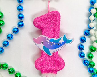 Bougie d'anniversaire dauphin, décoration de fête poisson aux couleurs vives, décoration de fête sous la mer, décoration de gâteau numéro scintillant pour filles, bougies souvenir pour enfants