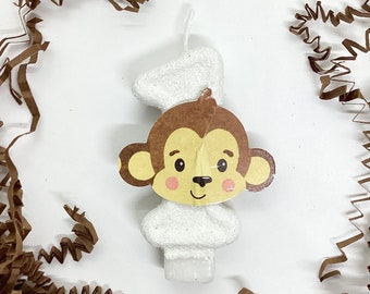 Bougie d'anniversaire singe, décoration de fête safari, animal personnalisé pour enfants, décoration de gâteau scintillante avec chiffres pour filles, une bougie souvenir, articles de fête pour garçons