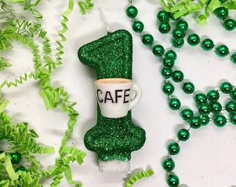 Bougie d'anniversaire café, décoration de fête de barman, décoration de fête fracassant le gâteau pour adultes, décoration de gâteau scintillante avec chiffres, une bougie souvenir, articles de fête