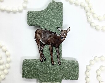 Deer Birthday Candle, Wild Animal Party Decor, Large Doe Birthday Candle, Boys Number Cake Topper, One Keepsake Candle, Kids Party Supply