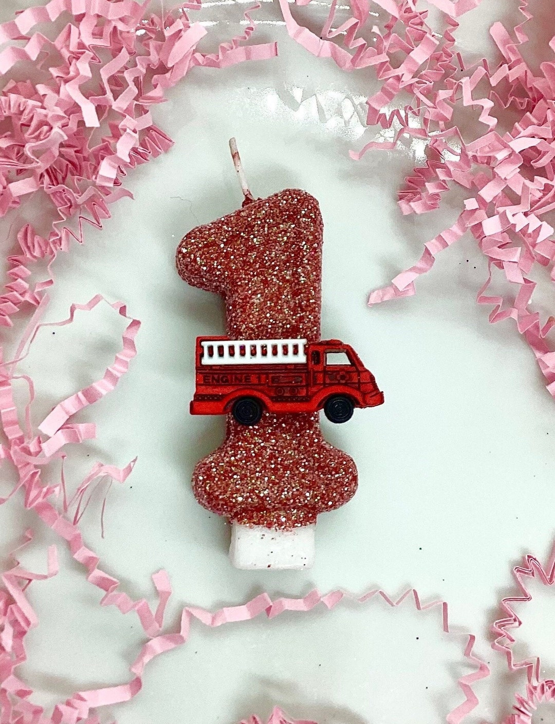 Firetruck Birthday Candle, Fire Truck Party Decor, Firefighter, One