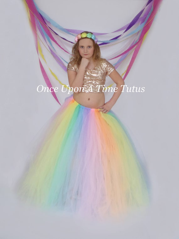 Lunga Gonna arcobaleno, Pastel Rainbow Tutu Gonna, Piccole Ragazze Tulle  Gonna, Bambini Tutu Gonna, Matrimonio Fiore Ragazza Gonna, Full Length Tulle  Gonna -  Italia