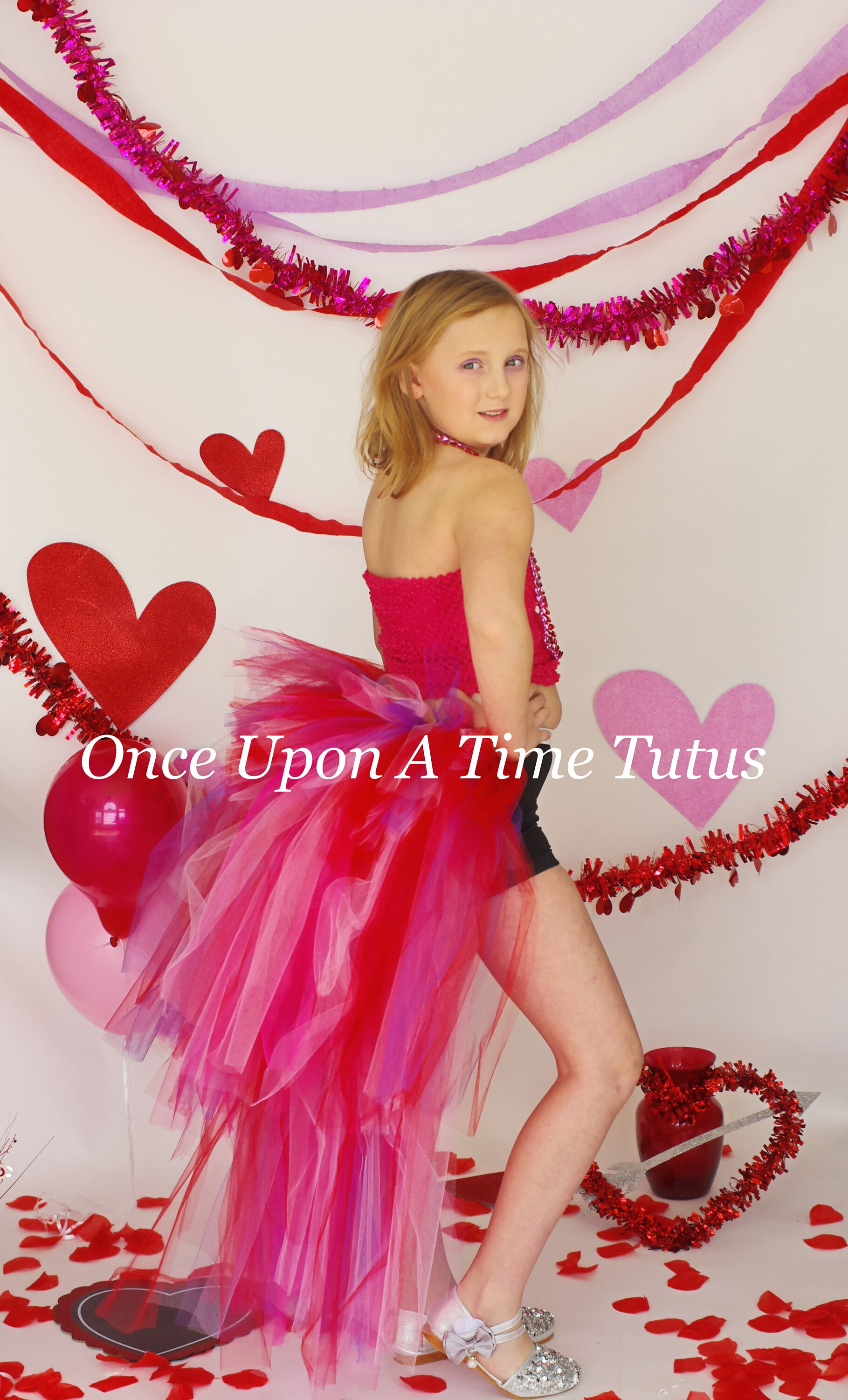 Valentine Hot Pink Girl Tutu Party Dress Skirt Light Pink Heart /& Ruffle 2-6Year