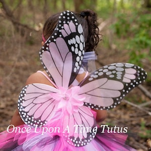 Pink Monarch Butterfly Wings - Butterfly Costume - Fairy Halloween Costume Accessory - Little Girls Kids Toddler Wearable Wings