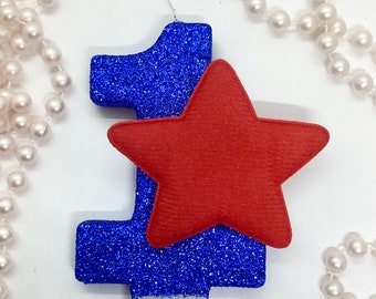 Grote patriottische verjaardagskaars, Star Party Decor, Fourth of July Party Decor, Sparkly Number Cake Topper, Keepsake Candle, Party Supplies