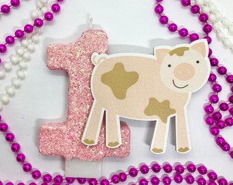 Varken verjaardagskaars, Kids Farm Party Decor, Baby eerste verjaardag, kinderen Sparkly nummer taart topper, grote aandenken kaars, feestartikelen