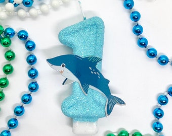 Jolie bougie d'anniversaire requin, décoration de fête sous la mer, décoration de gâteau scintillante pour bébé garçon, bougie souvenir enfant, articles de fête scintillants