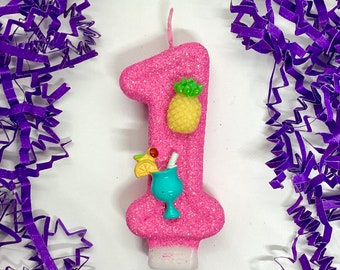 Bougie d'anniversaire tropicale, décoration de fête Luau, décoration de fête hawaïenne, thème Hawaï, décoration de gâteau numéro scintillant pour filles, fournitures pour bougies souvenir