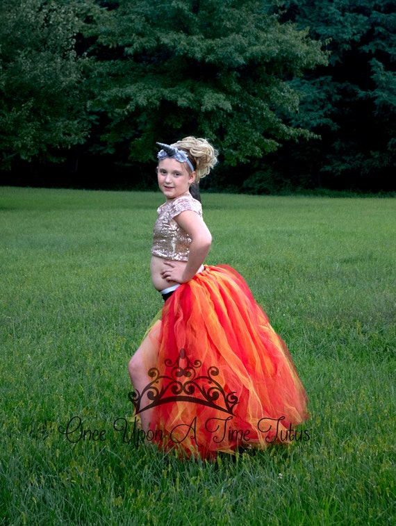Red Orange Yellow Open Front Tutu, Half Tutu Skirt, Waist Cape