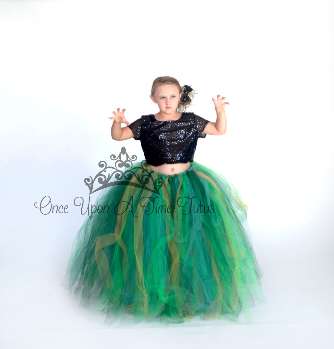 Long Green Gold Tutu Skirt, Little Girls Tulle Skirt, Kids Tutu Skirt