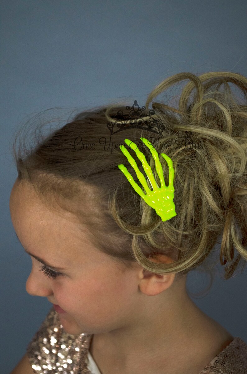 Neon Yellow Skeleton Hand Hair Clip Halloween Pirate Photo Etsy