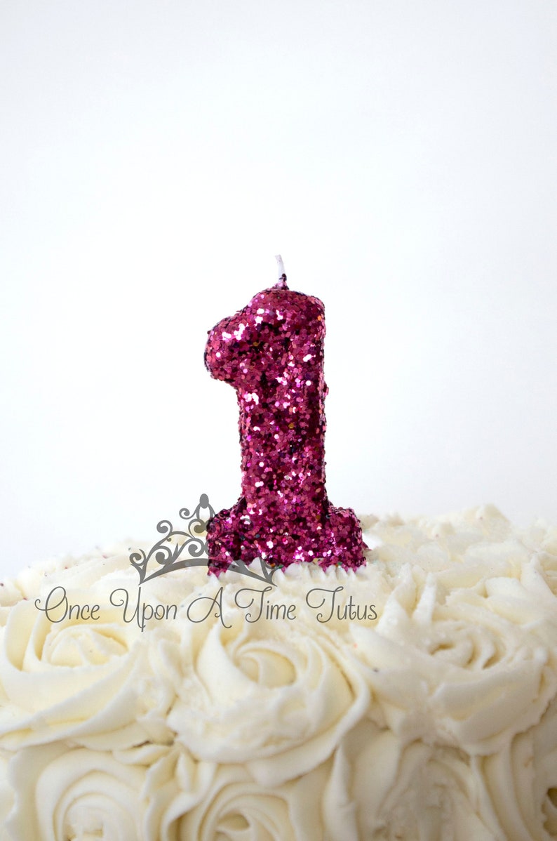Princess Party Decor One Fuchsia Keepsake Candle Glitter Candle Hot Pink Birthday Candle Sparkly Number Cake Topper Party Supplies