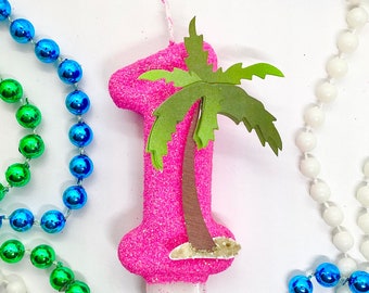 Candela di compleanno con palma, decorazioni per feste hawaiane per bambini, decorazioni per il primo compleanno, decorazioni per torte con numeri scintillanti, candele ricordo, forniture per feste per ragazze