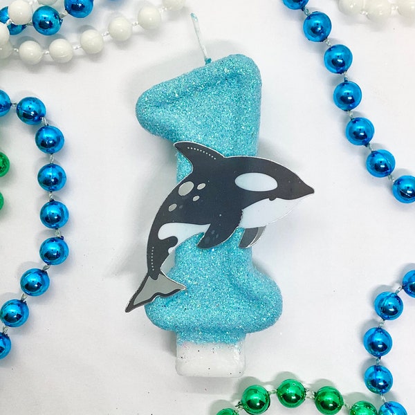 Whale Birthday Candle, Ocean Party Decor, Under Sea Theme Party Decor, One Sparkly Number Cake Topper, Kids Keepsake Candle, Party Supplies