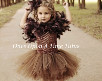 Owl Costume, Brown Feather Dress, Halloween Costume, Kids Owl Costume, Baby Girl Tutu Dress, Toddler Costume, Brown Owl Boa Feather Wings