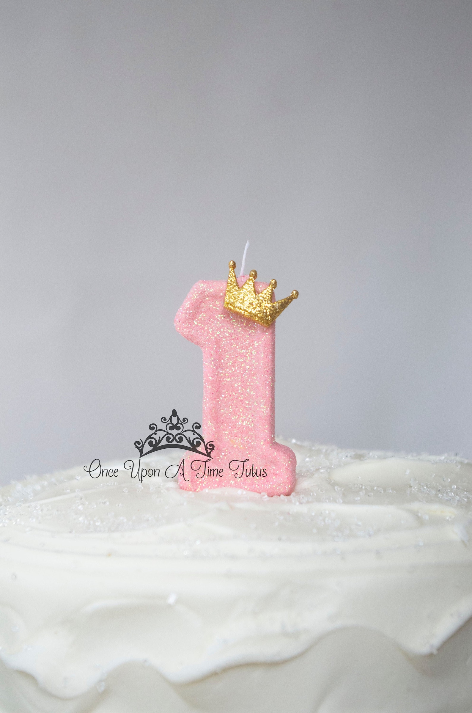 Princess Birthday Candle Pink Glitter Candle Gold Tiara Etsy
